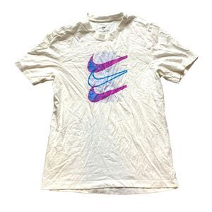 Nike Shirt Adult Medium White Triple Swoosh Center Athletic Active Crewneck Mens